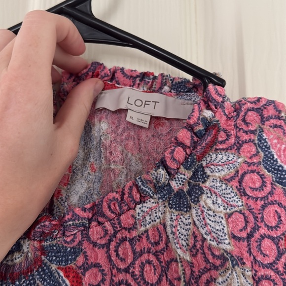 LOFT Floral Pink and Blue Blouse - Picture 3 of 4